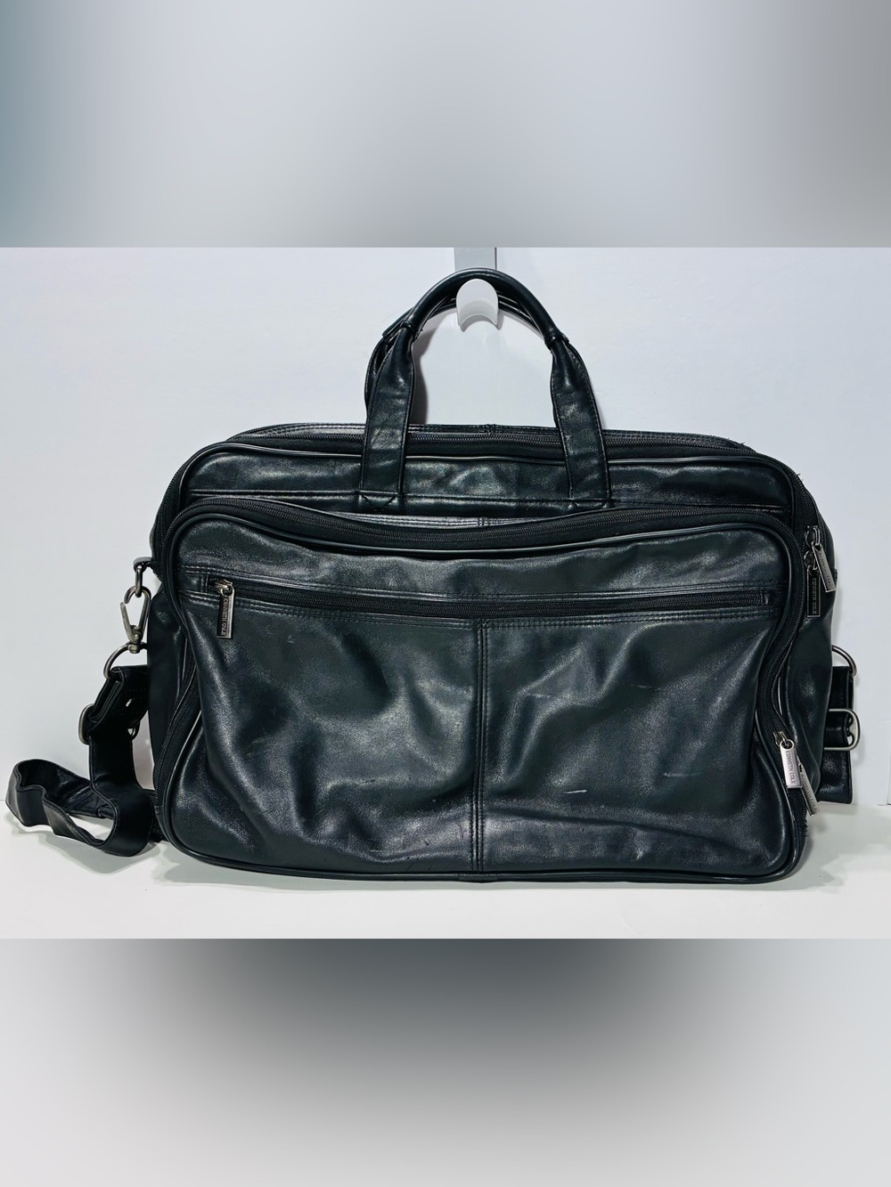 Y2K VTG Kenneth Cole New York Expandable Leather Laptop Briefcase Bag Black
